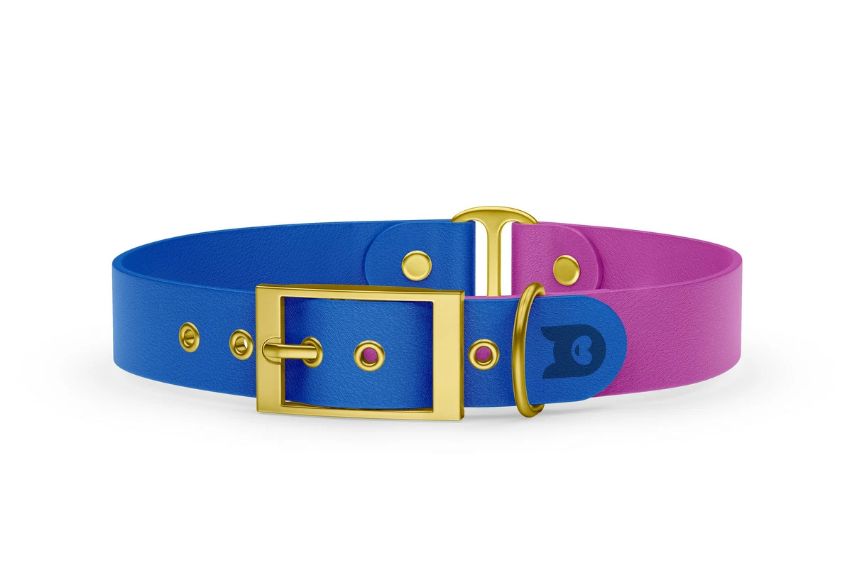 Guinzaglio Duo per Cani: Blu & Viola chiaro con componenti in Oro