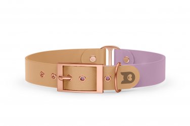 Guinzaglio Duo per Cani: Marrone chiaro & Lilla con componenti in Oro rosa