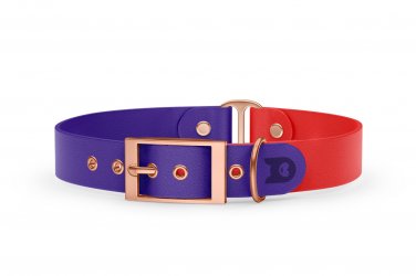 Guinzaglio Duo per Cani: Viola & Rosso con componenti in Oro rosa