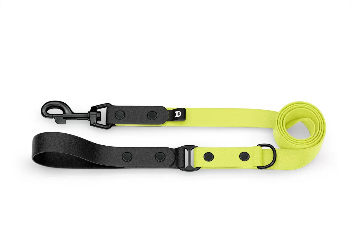 Guinzaglio Duo per Cani: Nero & Giallo neon con componenti in Nero