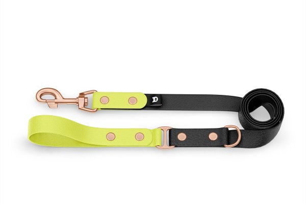 Guinzaglio Duo per Cani: Giallo neon & Nero con componenti in Oro rosa