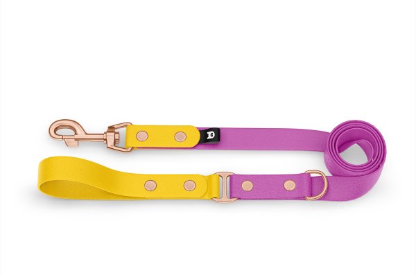 Guinzaglio Duo per Cani: Giallo & Viola chiaro con componenti in Oro rosa